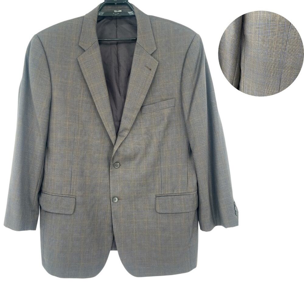 Jos A Bank Wool Mens Blazer Sports Coat Sz 46R Academia Brown Check 2 Button 90s